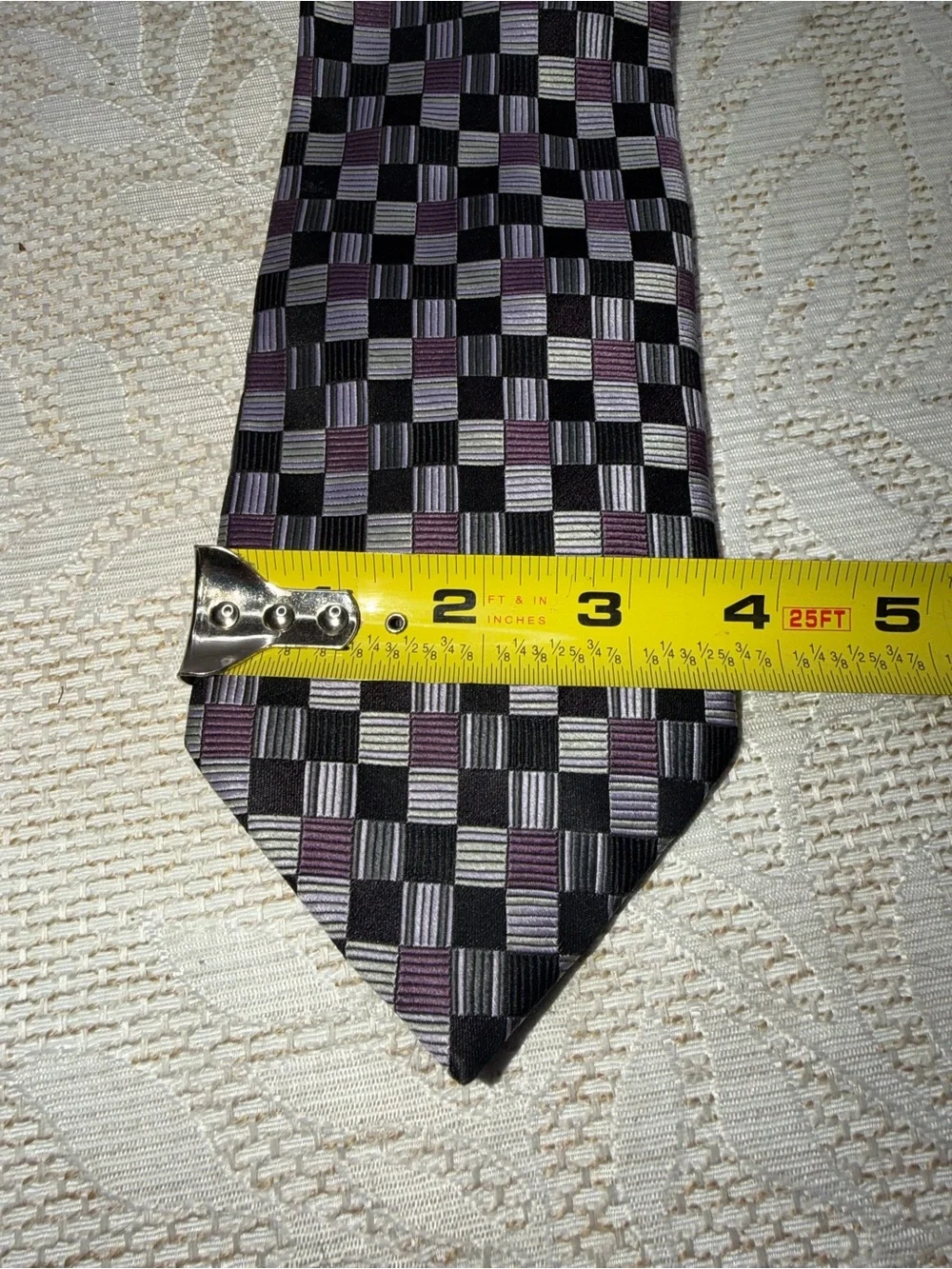 Men's Black and Purple Check Pattern 100% SilkTie